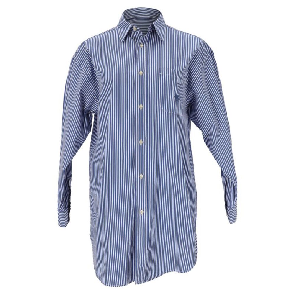 Etro Striped Logo-Embroidered Shirt in Light Blue Cotton